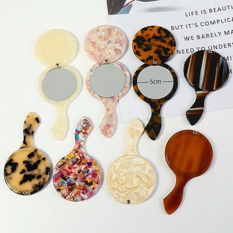 Zonyin Wholesale Custom Portable Handheld Makeup Small Mirror Leopard Pattern Round Rotary Cover Style Acetate Cosmetic Mirror
