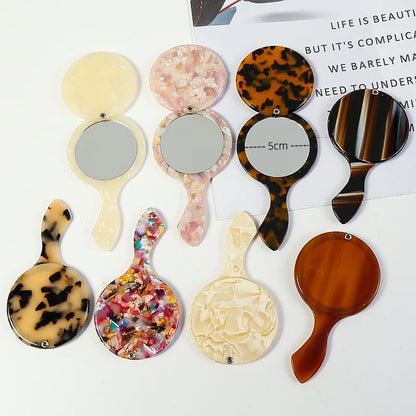 Zonyin Wholesale Custom Portable Handheld Makeup Small Mirror Leopard Pattern Round Rotary Cover Style Acetate Cosmetic Mirror