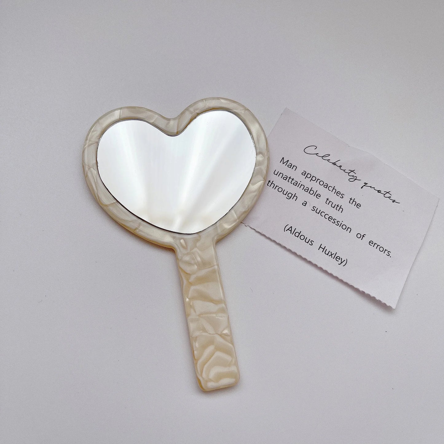 Zonyin Fashionable Heart-Shaped Cosmetic Mirror Cute Acetate Marble Finish Personalized Portable Makeup Mirror for Girls Travel