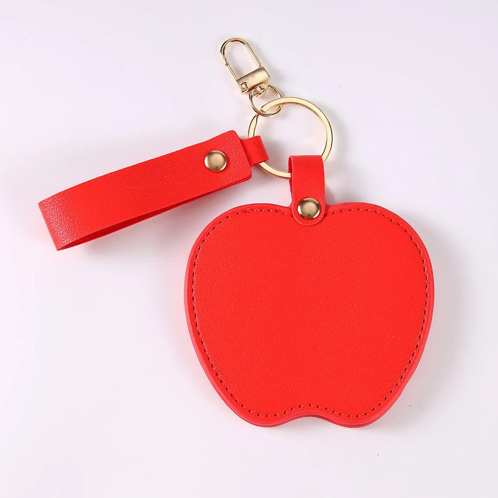 Zonyin Unique Christmas Gifts Red Apple-Shaped Pocket Mirror Foldable Pink Pu Leather Small Makeup Keychain Mirror for Women