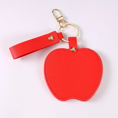 Zonyin Unique Christmas Gifts Red Apple-Shaped Pocket Mirror Foldable Pink Pu Leather Small Makeup Keychain Mirror for Women