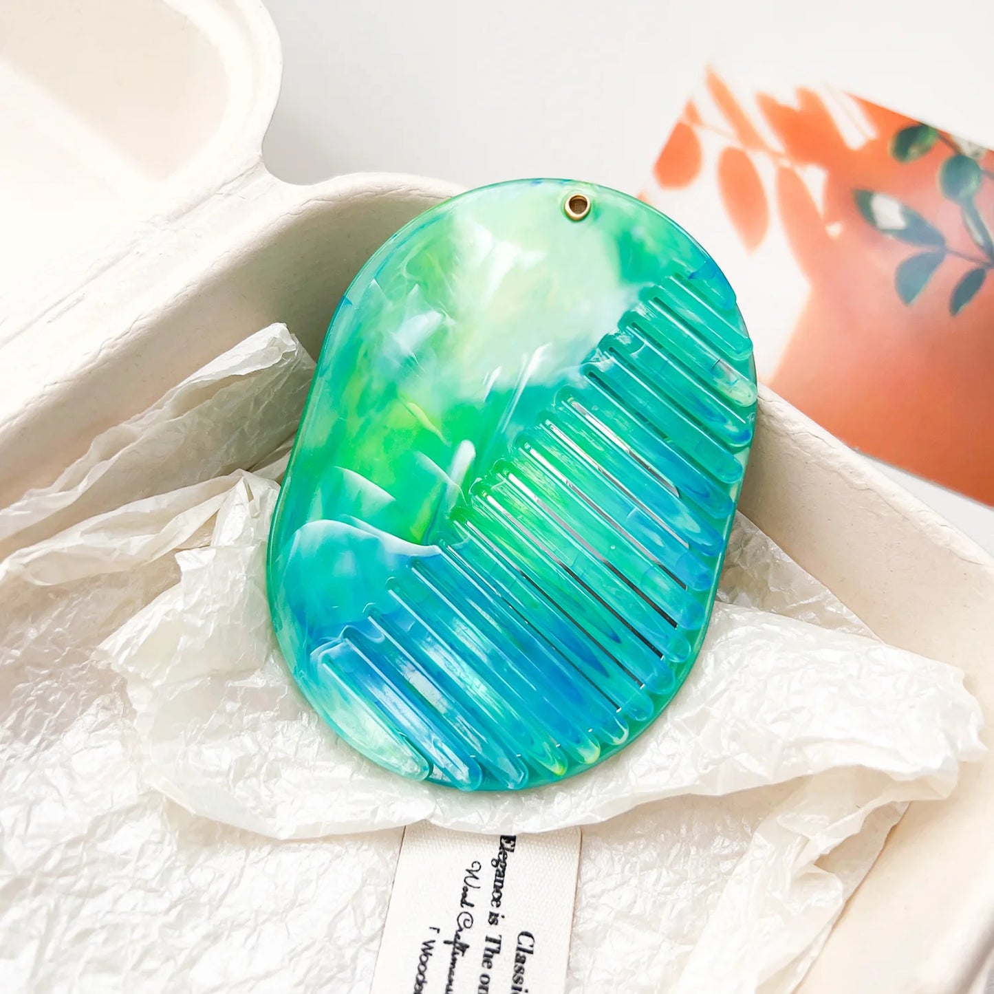 Zonyin Portable Oval Marble Makeup Mirror with Comb Foldable Rotating Cosmetic Pocket Mirror Hairbrush Combo Travel Mini Purse