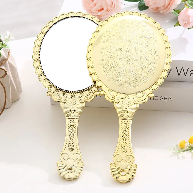 Zonyin High Quality Gold Oval Handheld Makeup Mirror Custom Logo Vanity Retro Hand Held Cosmetic Mirror for Women Girls Gift