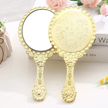 Zonyin High Quality Gold Oval Handheld Makeup Mirror Custom Logo Vanity Retro Hand Held Cosmetic Mirror for Women Girls Gift