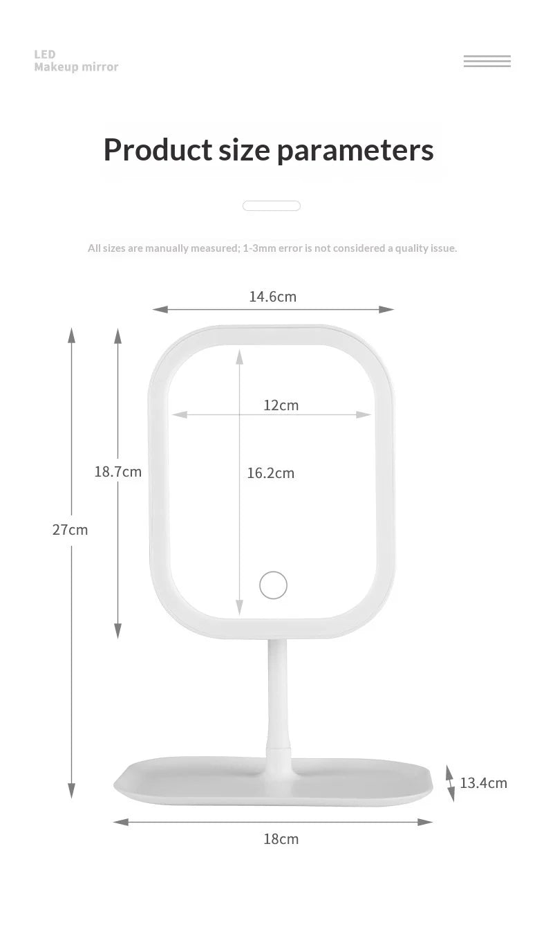 Zonyin LED Makeup Mirror with Light Touch Control Rechargeable Cosmetic Mirror Portable ABS Desktop Mirror for Travel and Home