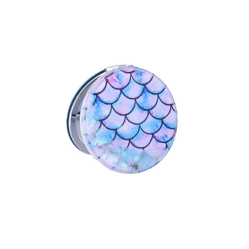 Zonyin New Portable Small Round Quicksand Glitter Mirror HD Compact Makeup Mirror Gift