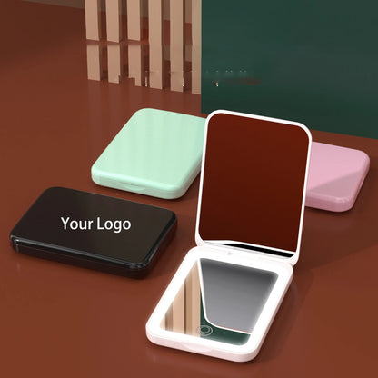 Zonyin Wholesale Portable Travel LED Light Makeup Mirror 1x/2x Magnifying USB Rechargeable Pocket Mirror for Customized Logo