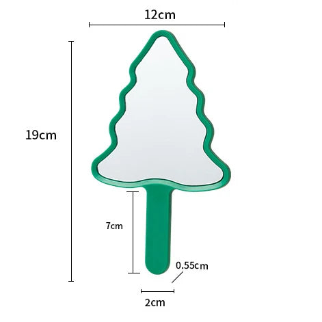 Zonyin Creative Personalized New Year's Gift Cartoon Christmas Tree Silver Finish Handheld Portable Makeup Mirror for Women