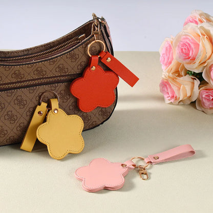 Zonyin NEW ARRIVAL Cute Yellow Star Small Makeup Mirror Customized Logo Pu Leather Pocket Cosmetic Keychain Mirror for Kids