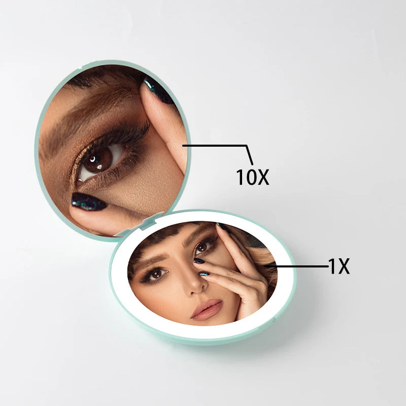 Zonyin Travel Small Portable Makeup Mirror with LED Mini Compact HandHeld Makeup Mirror 1X/10X Magnification Mirror