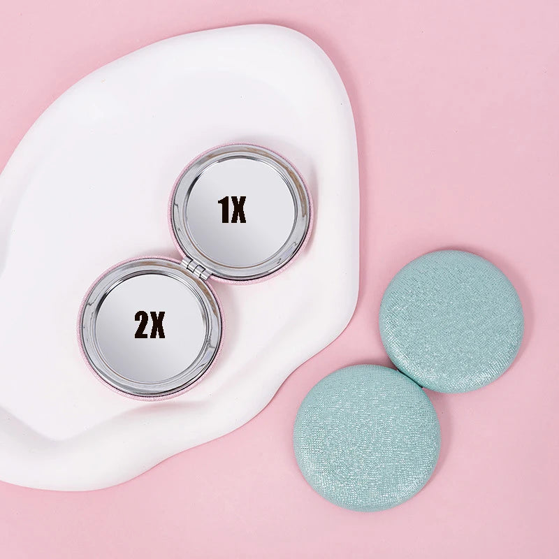 Zonyin Custom Logo Foldable Double-sided Pocket Mirror 1X/2X Portable Mini Pu Glitter Macarons Round Makeup Mirror with Keychain