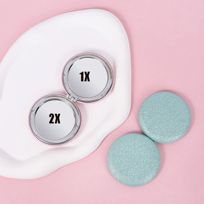 Zonyin Custom Logo Foldable Double-sided Pocket Mirror 1X/2X Portable Mini Pu Glitter Macarons Round Makeup Mirror with Keychain