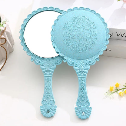 Zonyin High Quality Gold Oval Handheld Makeup Mirror Custom Logo Vanity Retro Hand Held Cosmetic Mirror for Women Girls Gift