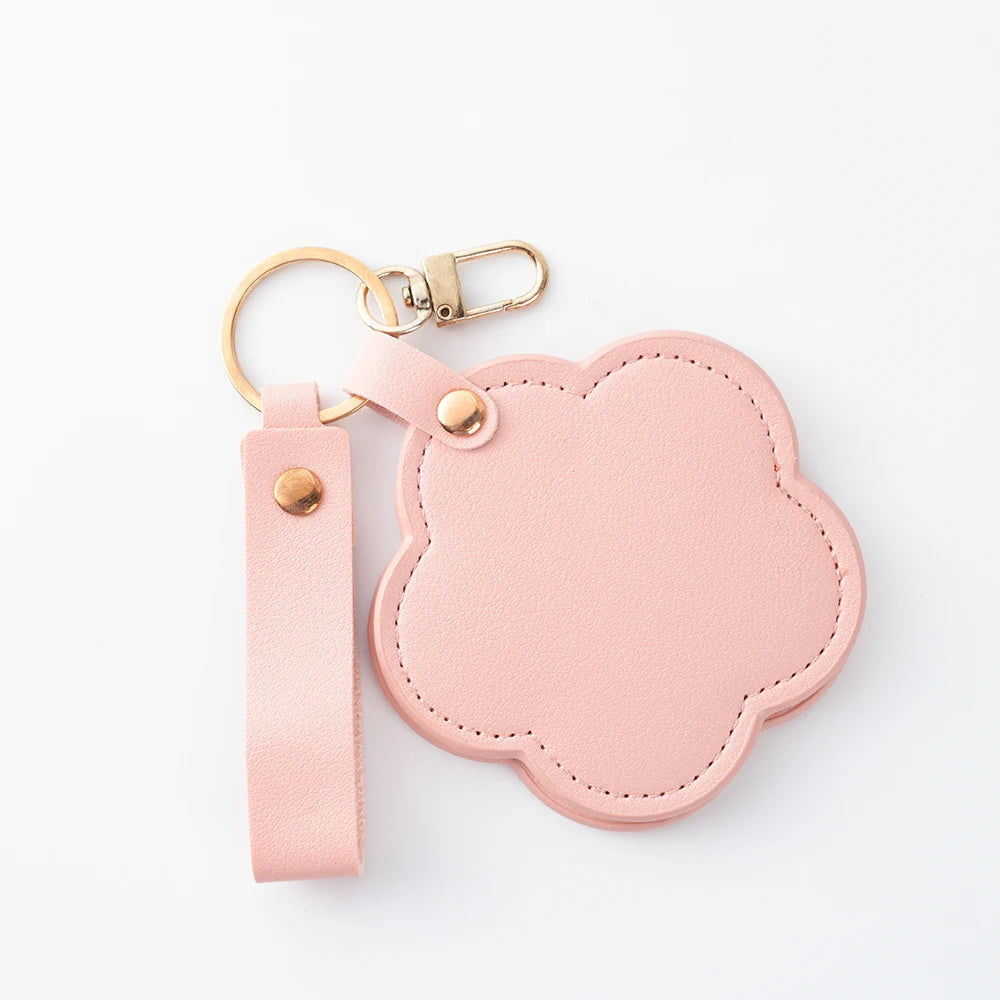 Zonyin New Flower Design Pocket Makeup Mirror Portable Pu Leather Small Travel Hand Mirror Logo Custom With Metal Keychain