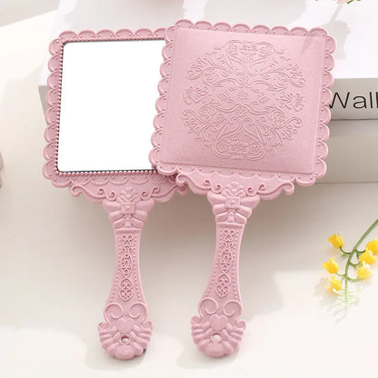 Zonyin Gold Vintage Plastic Handheld Mirror Square Shape Plastic Handle Cosmetic Mirror Beauty Makeup Hand Held Mirror for Women