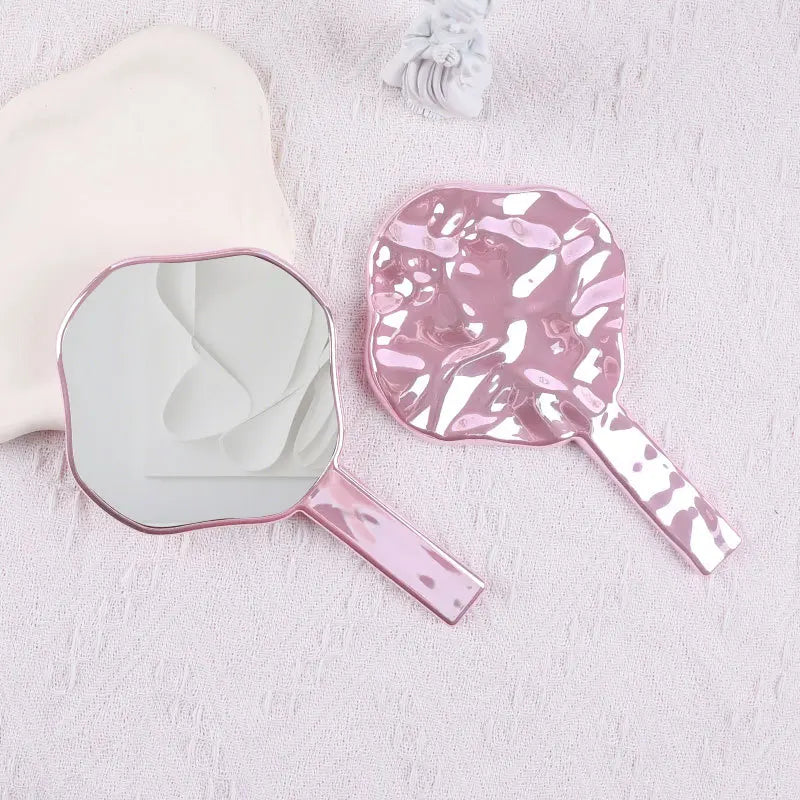 Zonyin Wholesale New Design Diamond Shape Makeup Mirror Plastic pink Electroplated Ripple Handheld Travel Mirror for Girls Women
