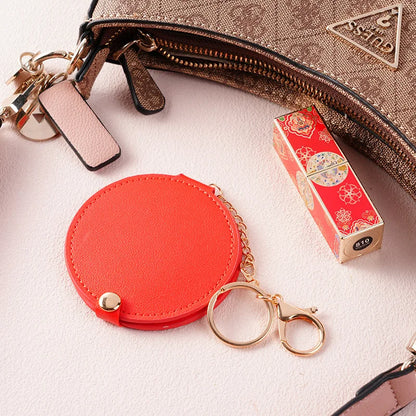 Zonyin New Design Round PU Leather Double-sided Pocket Mirror Custom Logo Pink Folding Travel Mirror with 2x Magnification