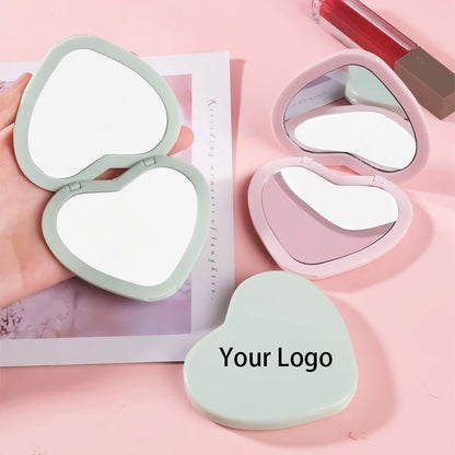 Zonyin Best Seller Personalized Heart-Shaped Compact Pocket Makeup Mirror Foldable Magnifying Travel Mirror ABS Plastic Gift