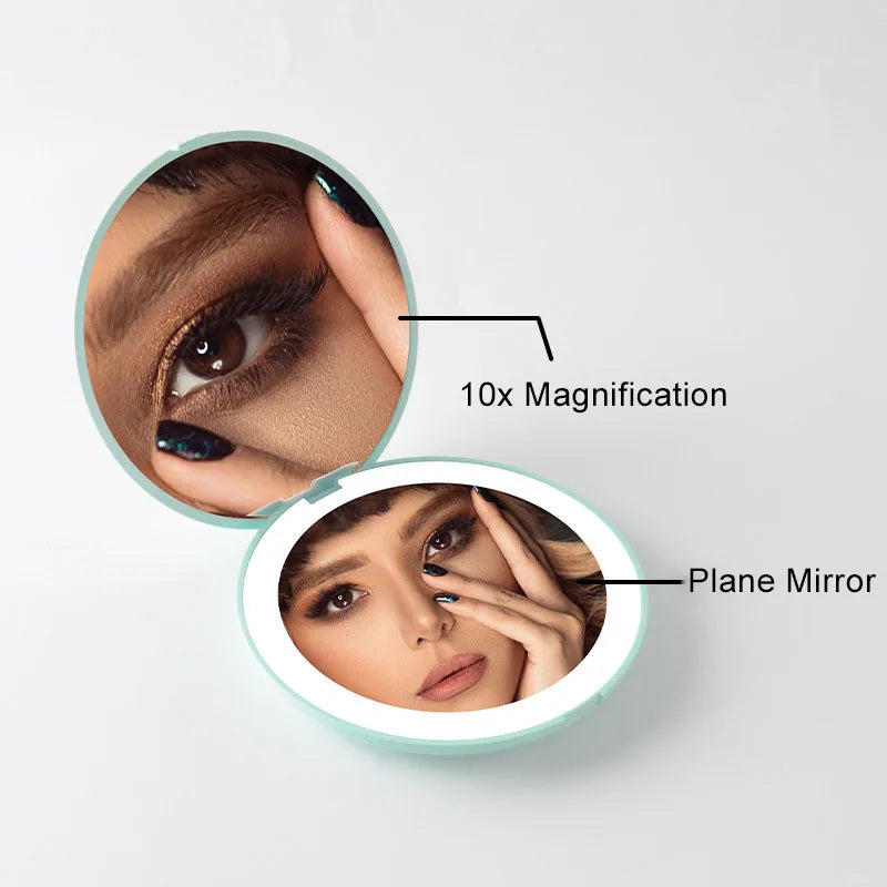 Zonyin Magnified Round Pocket Led Light Mirror Portable Foldable Mini Small Makeup Mirror With Led Light