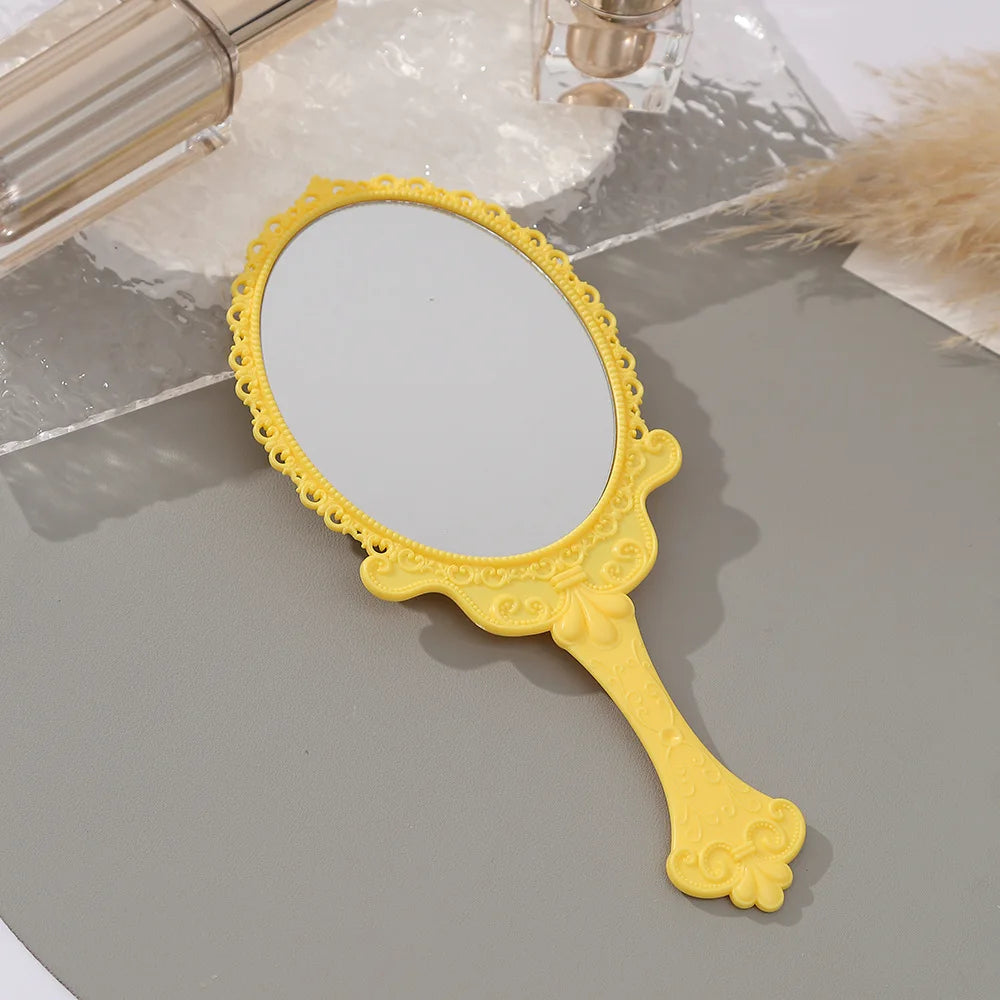 Zonyin Plastic Retro Handheld Mirror European Style Portable Travel Mirror Princess Hand Held Makeup Mirror for Promotion Gift