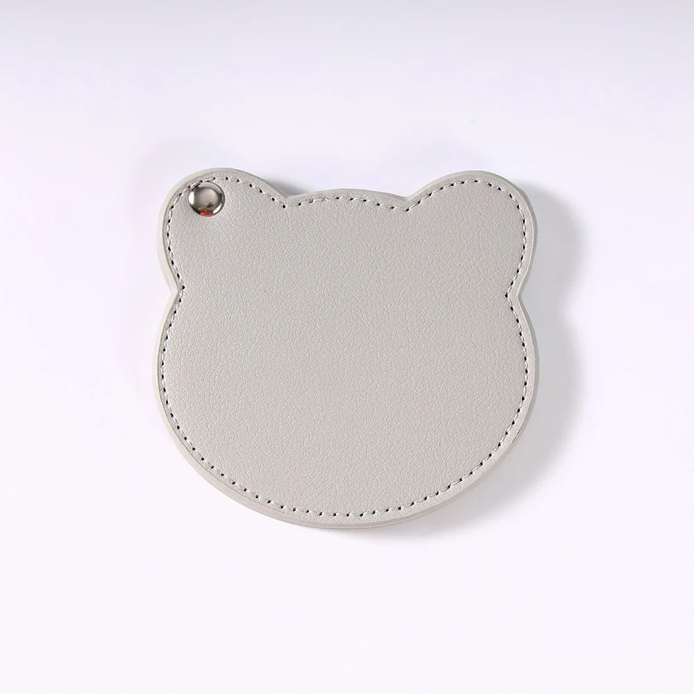Zonyin Customized Personalized Logo Pu Leather Glass Mirror Lovely Black Bear Shaped Pocket Makeup Mirrors for Travel