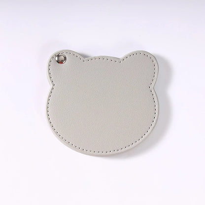 Zonyin Customized Personalized Logo Pu Leather Glass Mirror Lovely Black Bear Shaped Pocket Makeup Mirrors for Travel