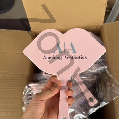 Zonyin Hot Sale Custom logo Large Handheld Mirror Lip Design Portable Plastic Personalized Hand Cosmetic Makeup Mirror for Girls