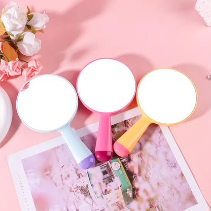 Zonyin Macaroon Color Portable Cosmetic Mirror with Cute Handle Plastic Hand-held Travel Mirror Customized Logo