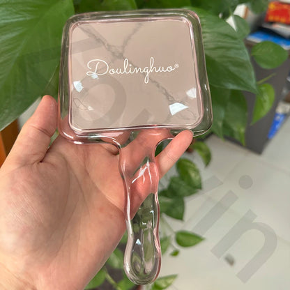 Zonyin Wholesale High Quality Pink Handheld Square Makeup Mirror Transparent Water Ripple Handheld Travel Mirrors for Gifts