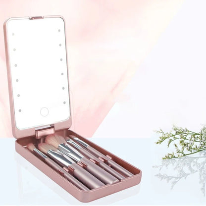 Zonyin Wholesale New Design Plastic LED Portable Pocket Makeup Mirror Custom Logo Cosmetic Brush Set With Popular Discount