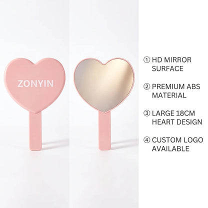 Zonyin Heart Shape Hand Cosmetic Mirror Custom logo Plastic Portable Handheld Makeup Mirror Promotional Business Gift