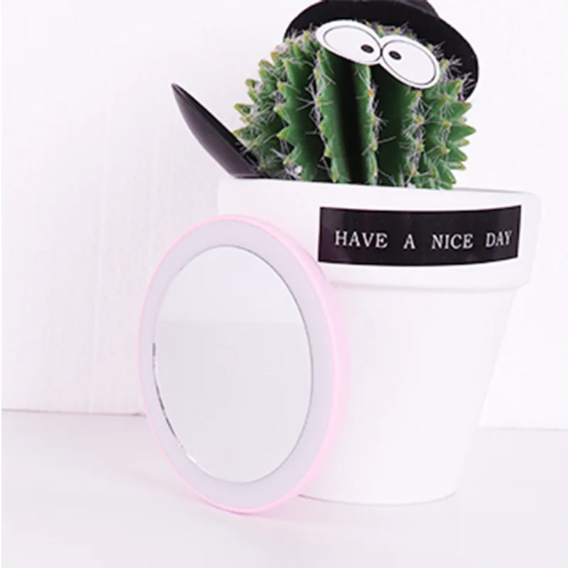 Zonyin Handed Mirror Personalized Single Side Pocket Makeup Mirror with LED Light ABS Plastic Design Compact Customized Logo