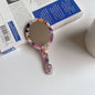 Wholesale Oval Handheld Pocket Mirror Floral White Acetate Portable Travel Makeup Mirror with Small Handle Zonyin
