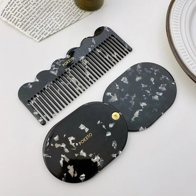 Zonyin Custom Logo Retro Acetate Cosmetic Mirror and Hair Comb Set Pocket Mirror Personalized Makeup Mirrors for Girls