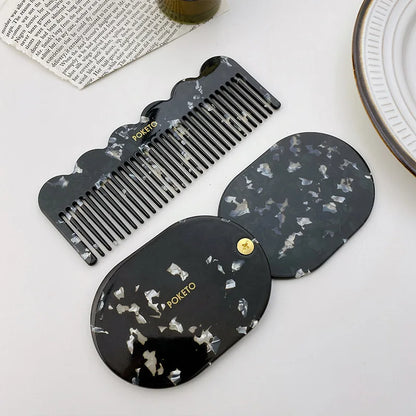 Zonyin Custom Logo Retro Acetate Cosmetic Mirror and Hair Comb Set Pocket Mirror Personalized Makeup Mirrors for Girls
