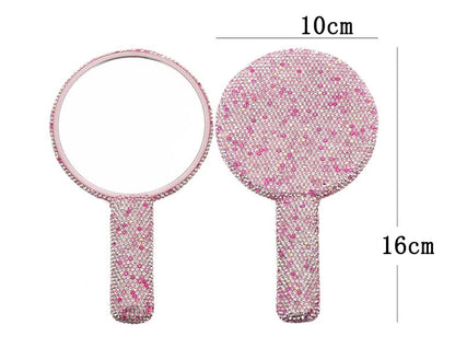 Zonyin Custom Logo Heart Shape Diamond Handheld Makeup Mirror Custom Hand Held Portable Private Label Round Makeup Mirror