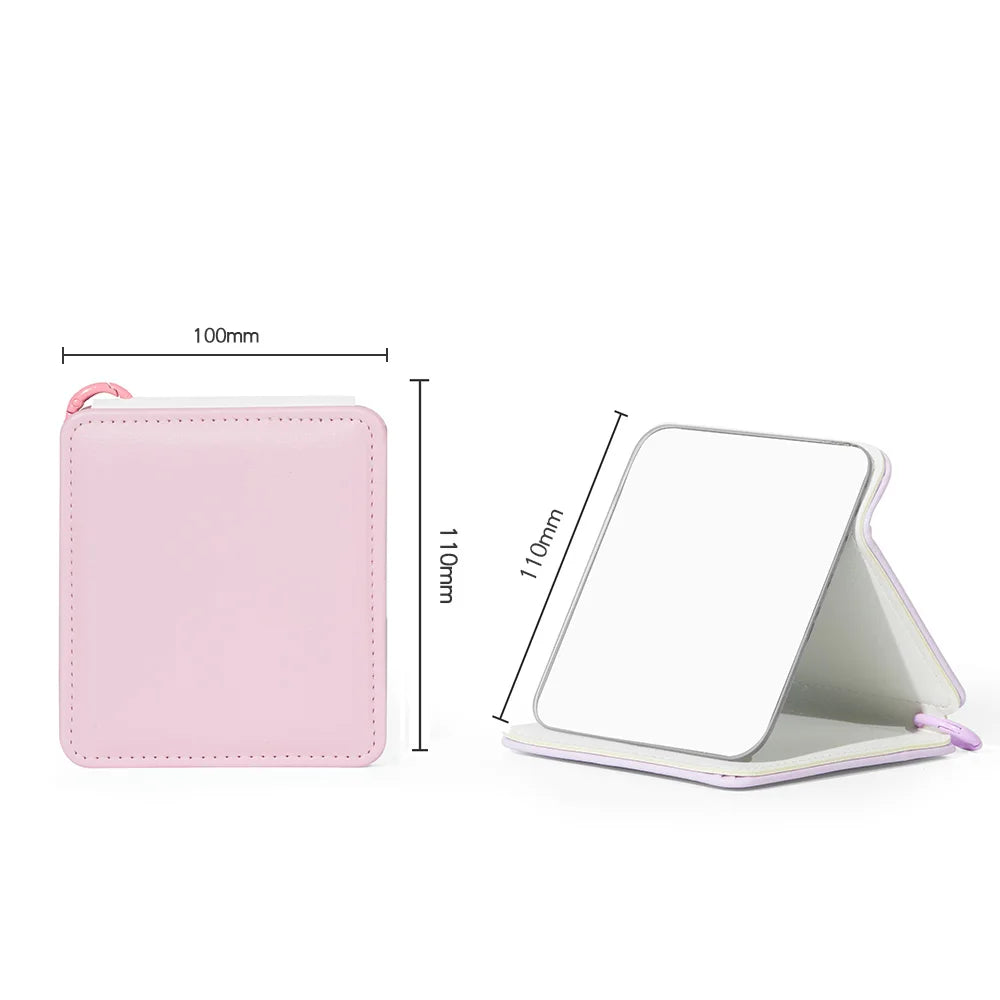 Zonyin Pink Purple Blue Macron Color Pu Leather Folding Makeup Mirror Portable Travel Standing Desktop Vanity Cosmetic Mirrors