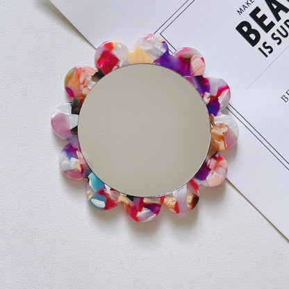 Zonyin Promotion High-End Portable Mini Makeup Mirror Compact Retro Acetate Plate Sunflower Custom Logo Pocket Mirror for Girls
