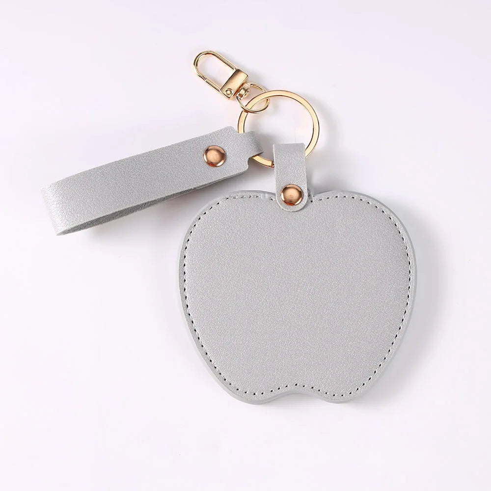 Zonyin Unique Christmas Gifts Red Apple-Shaped Pocket Mirror Foldable Pink Pu Leather Small Makeup Keychain Mirror for Women