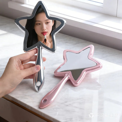 Zonyin New Design Large Pink Star Shaped Cute and Travel Makeup Mirror Personalized Eyelash Cosmetic Mirror Hand Held Mirror