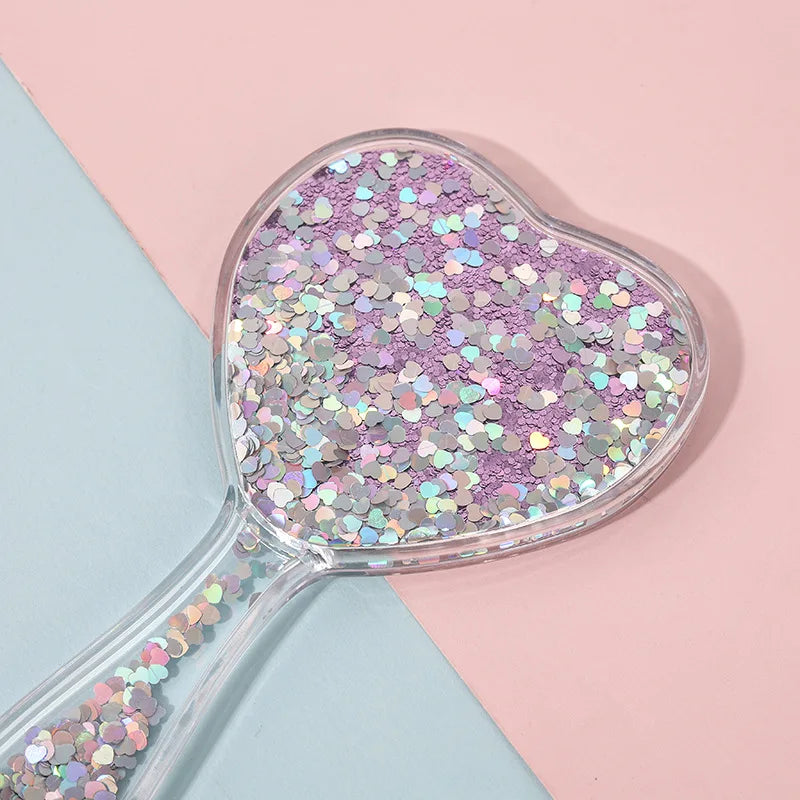 Zonyin Heart Shaped Compact Mirror Cute Transparent Quicksand Gift Hand Mirror Glitter Fro Girl Travel