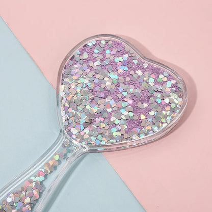 Zonyin Heart Shaped Compact Mirror Cute Transparent Quicksand Gift Hand Mirror Glitter Fro Girl Travel