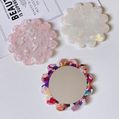 Zonyin Promotion High-End Portable Mini Makeup Mirror Compact Retro Acetate Plate Sunflower Custom Logo Pocket Mirror for Girls