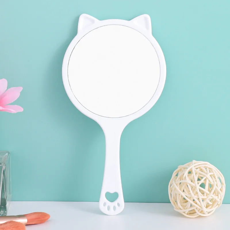 Zonyin Custom Logo Label Cat Shaped Handheld Makeup Mirror Portable Round Handle Cosmetic Mirror Personalized Features for Girls