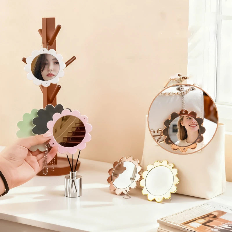 Zonyin Wholesale Custom Logo Small Cute Flower Shape Pocket Mirror Plastic Sunflower Hand Compact Makeup Mirror for Bag Travel