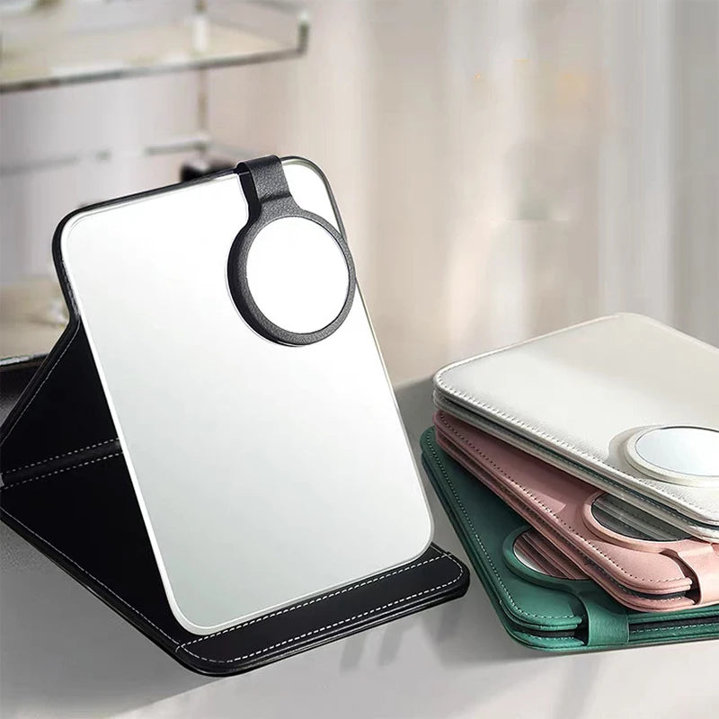 Zonyin High Quality Foldable Pu Leather Makeup Mirror Custom Logo Outdoor Portable Travel Mirror with 10X Magnifying Mirror