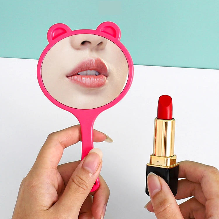 Zonyin Custom Logo Portable Handheld Makeup Mirror Cartoon Bear Head Handle Personalized Small Vanity Pocket Mirrors for Travel