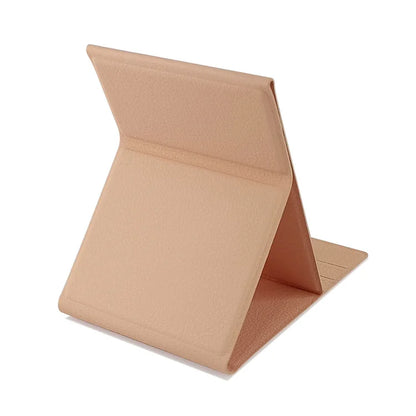 Zonyin High Quality Rectangle Folding PU Leather Mirror Custom Logo Portable Large Desktop Makeup Mirror with Adjustable Stand