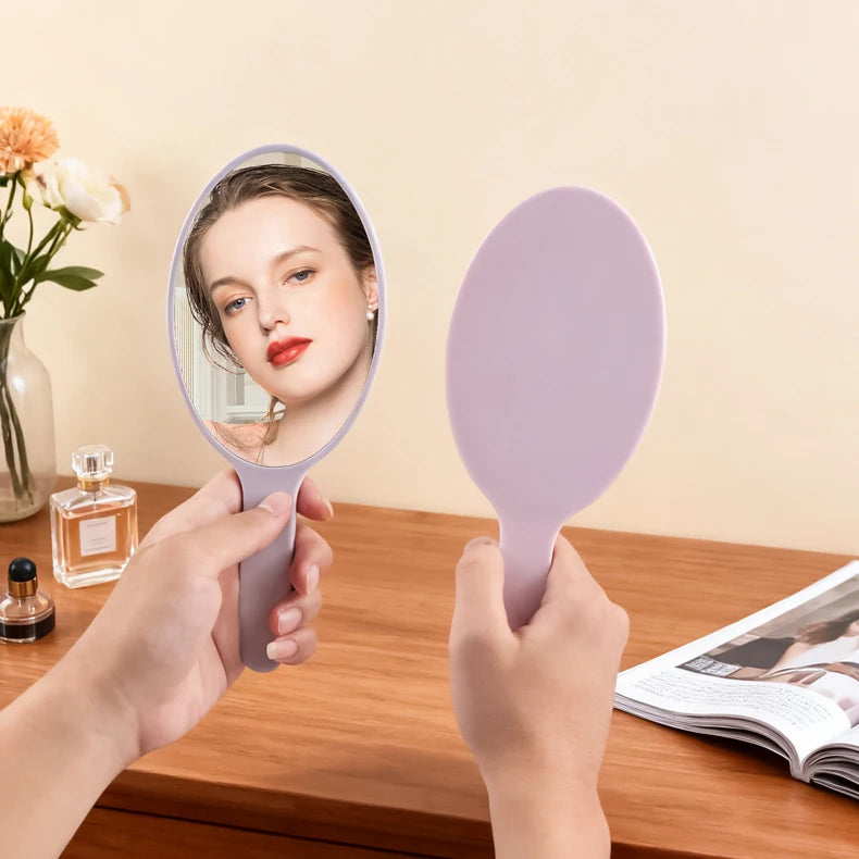 Zonyin New Plastic HandHeld Mirror Custom Logo Oval Shaped Makeup Mirror Large Size Travel Cosmetic Mirror for Promotion