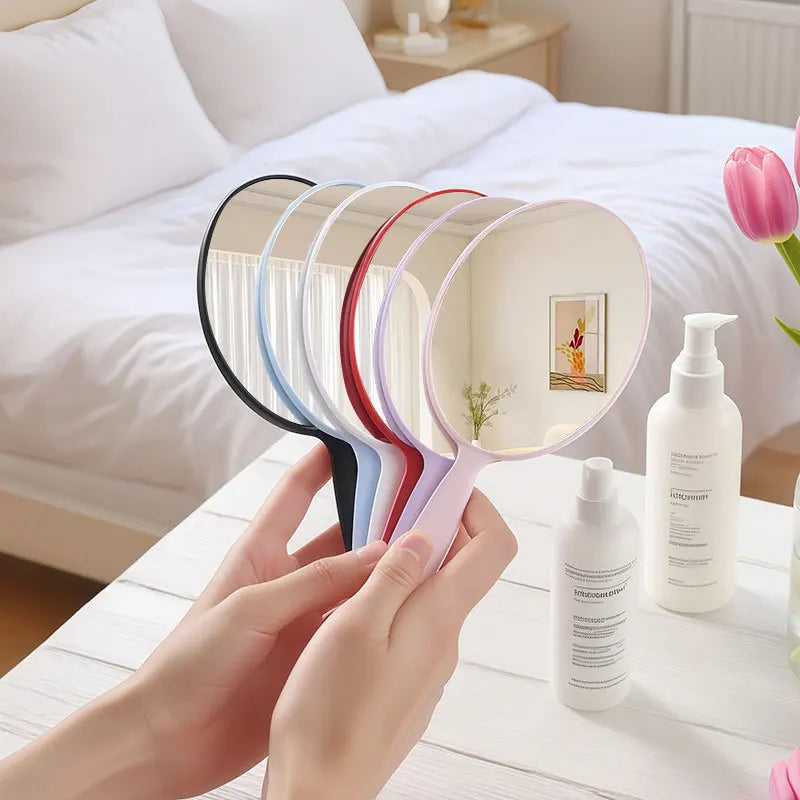 Zonyin Custom Logo Plastic Oval Handle Makeup Mirror Abs Material Cosmetic Hand Mirror Portable Hand Held Mirrors for Travel